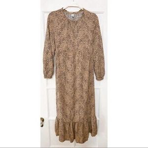 Old Navy Leopard Print Long Sleeve Tiered Ruffle Maternity Midi Dress Small